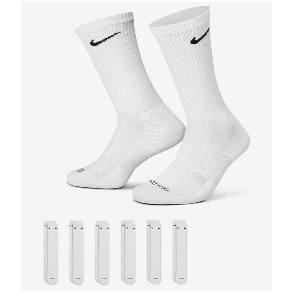 Nike Everyday Plus Cushioned Training Crew Socks 6 Pairs White Size L -AUTHENTIC
